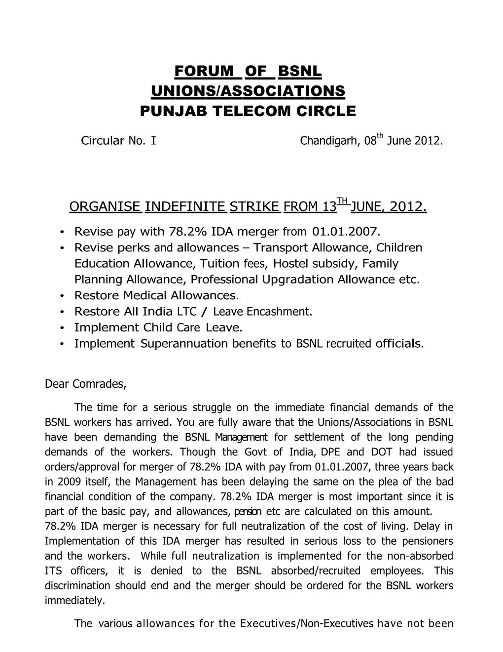 FORUM of BSNL Unionscircular Sign