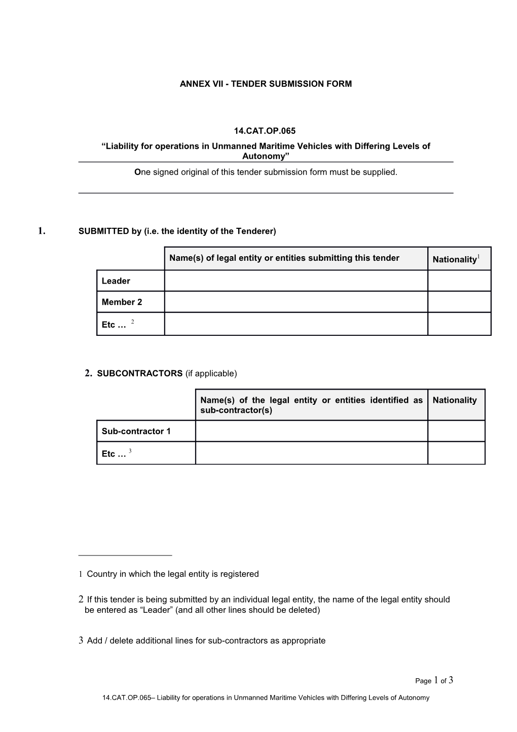 Annex Vii - Tender Submission Form