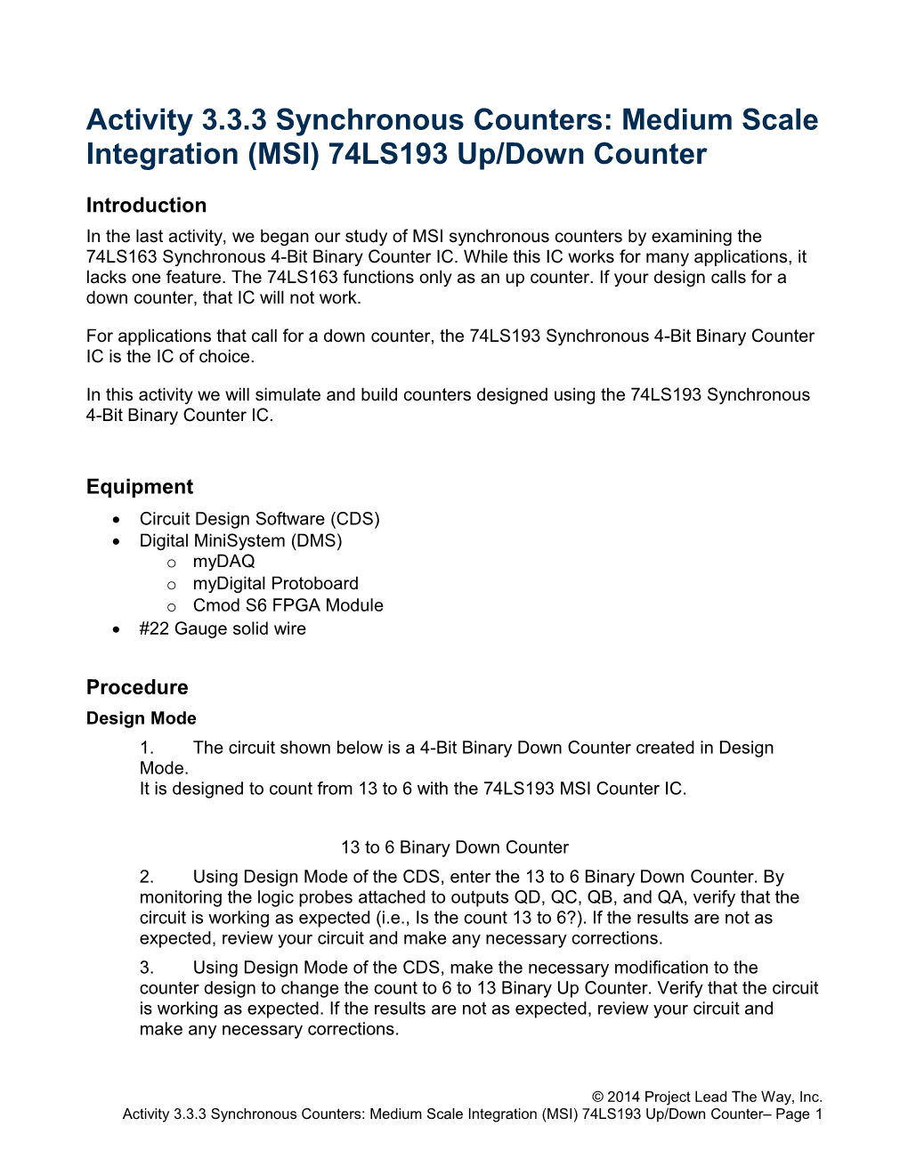 3.3.3.A MSI '193 Synchronous Counters