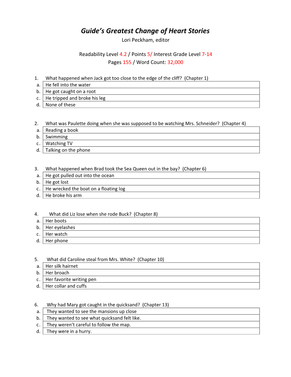 Readability Level 4.2 / Points 5/ Interest Grade Level 7-14