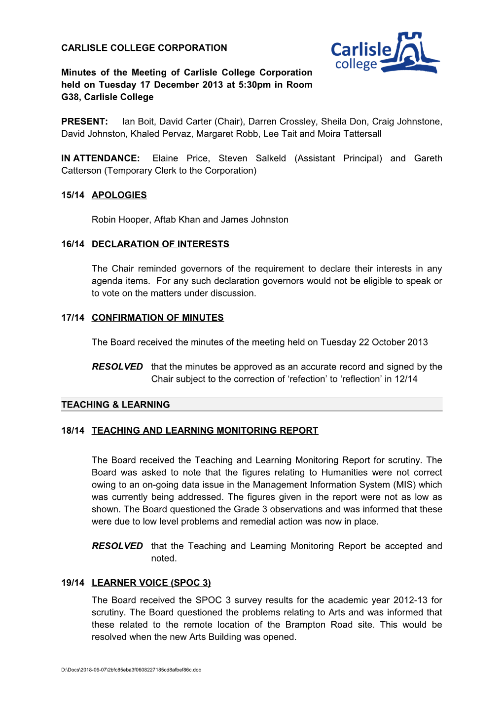 Carlisle College Corporation s1