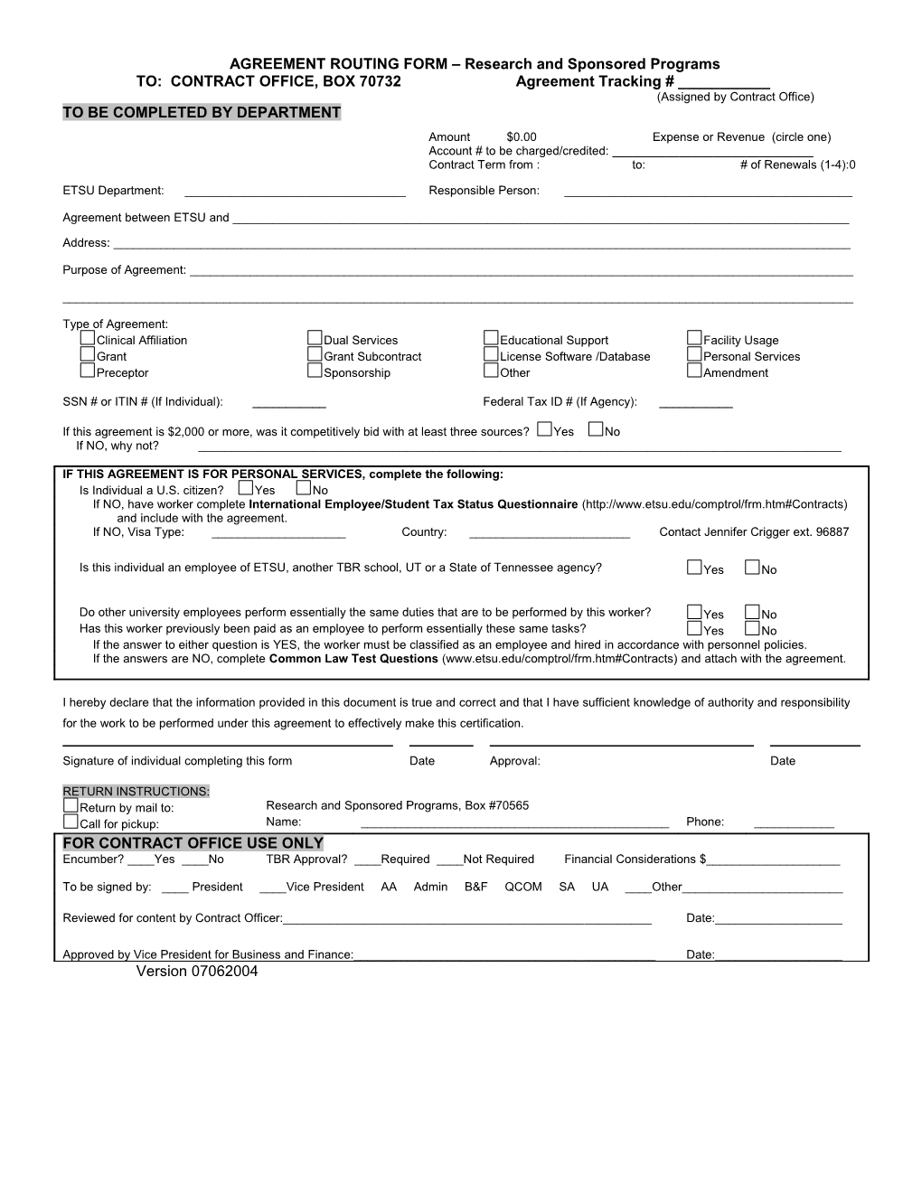 Agreement Routing Form - General
