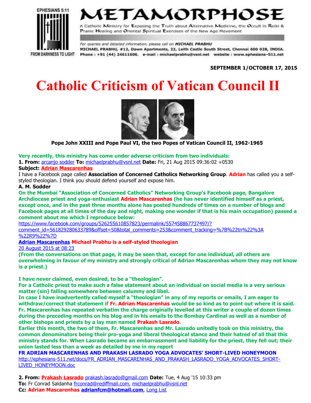 Catholic Criticism of Vatican Council II