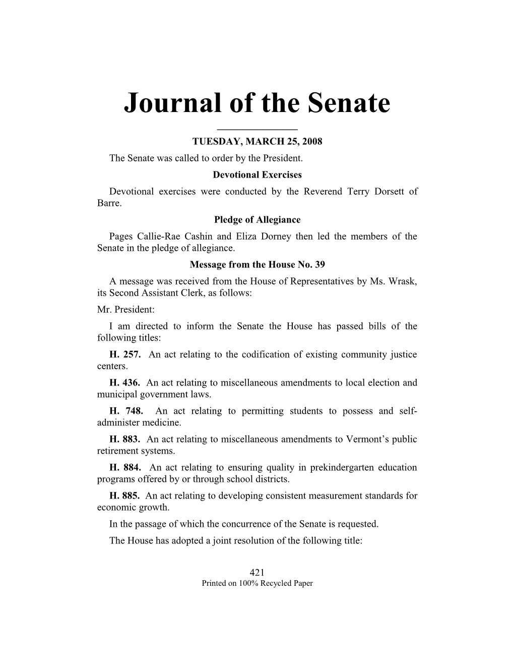 The Senate Was Called to Order by the President s1