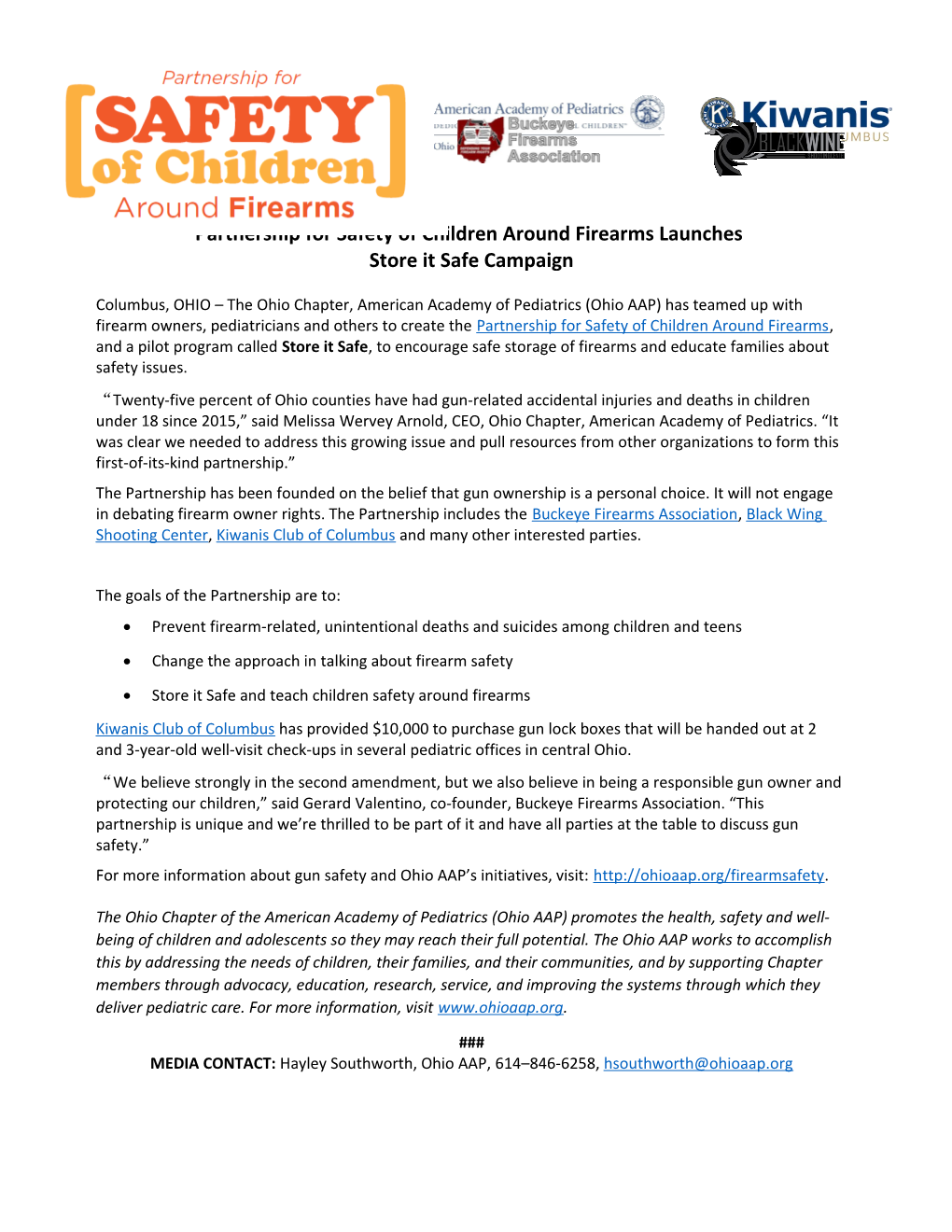 Partnership for Safety of Children Around Firearms Launches