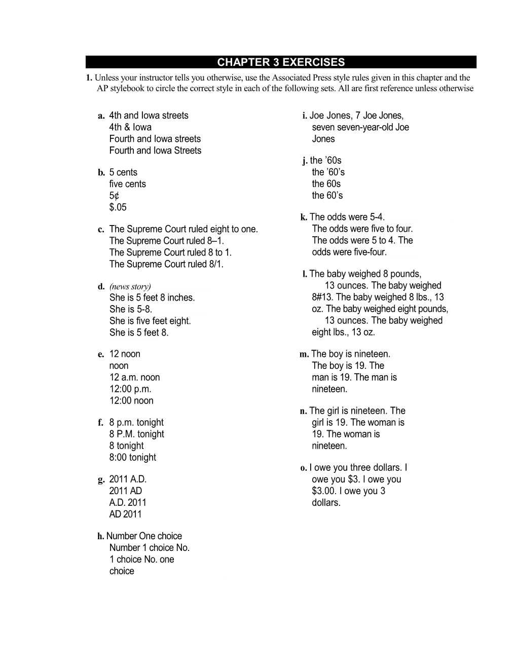 Chapter 3 Exercises