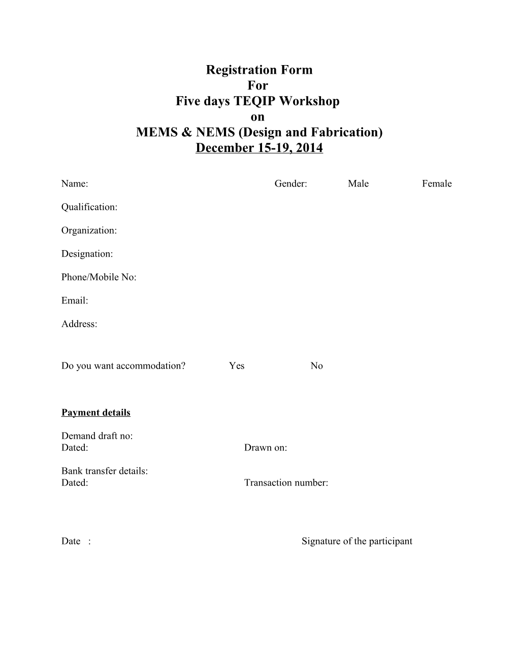 Five Days TEQIP Workshop