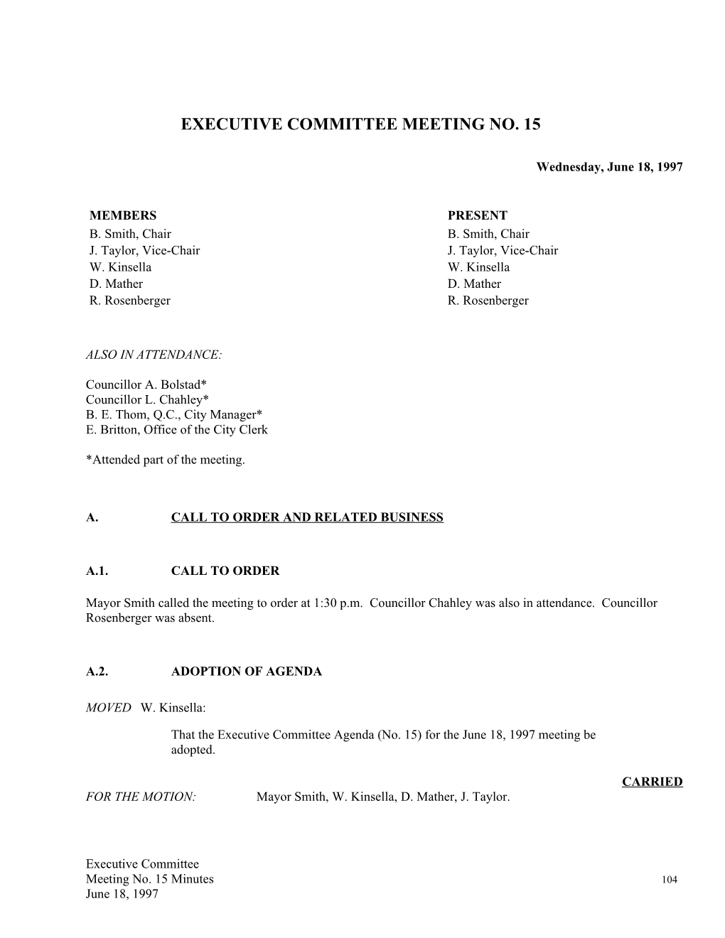 Executive Committee Meeting No. 15
