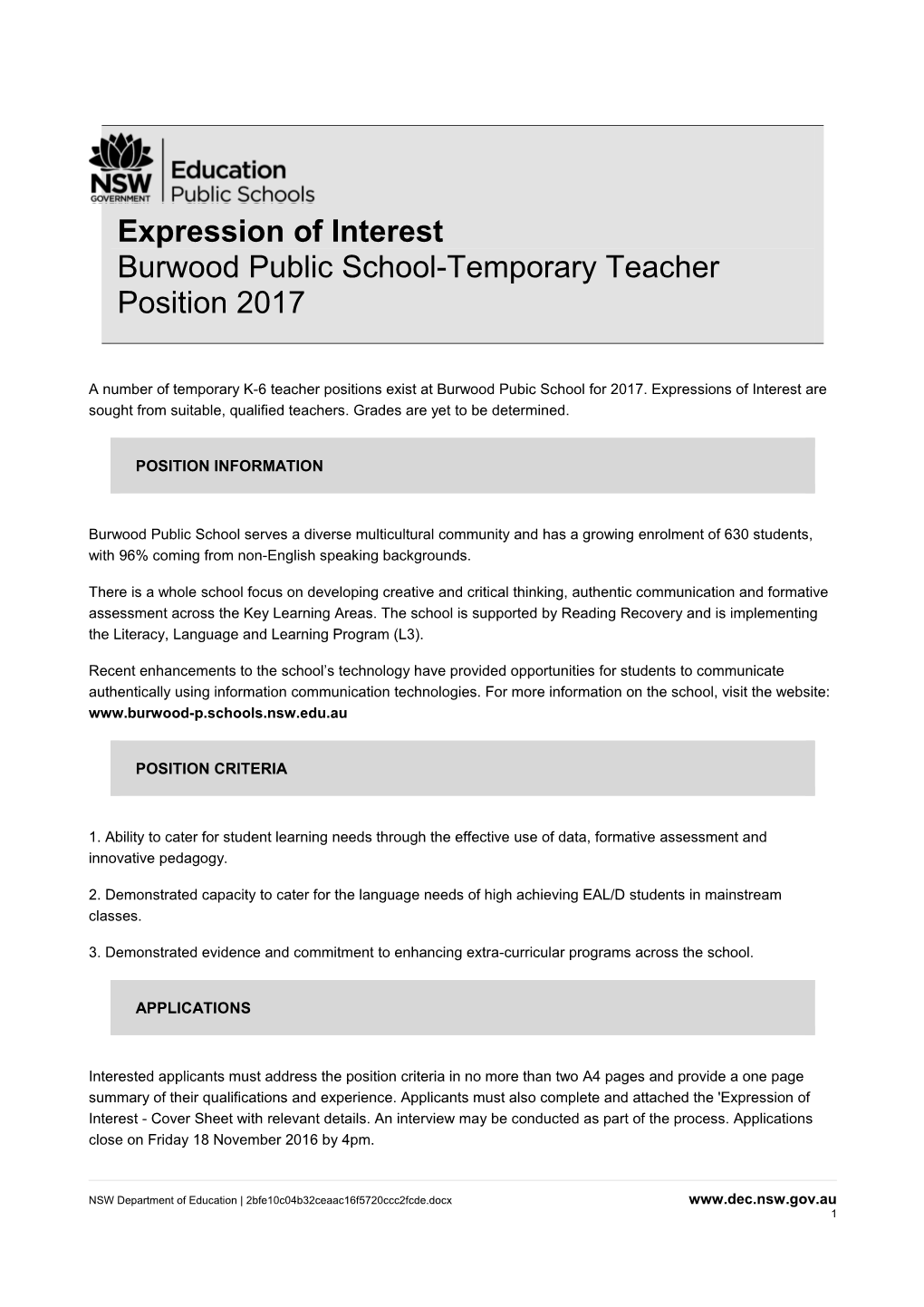Expression of Interest s8