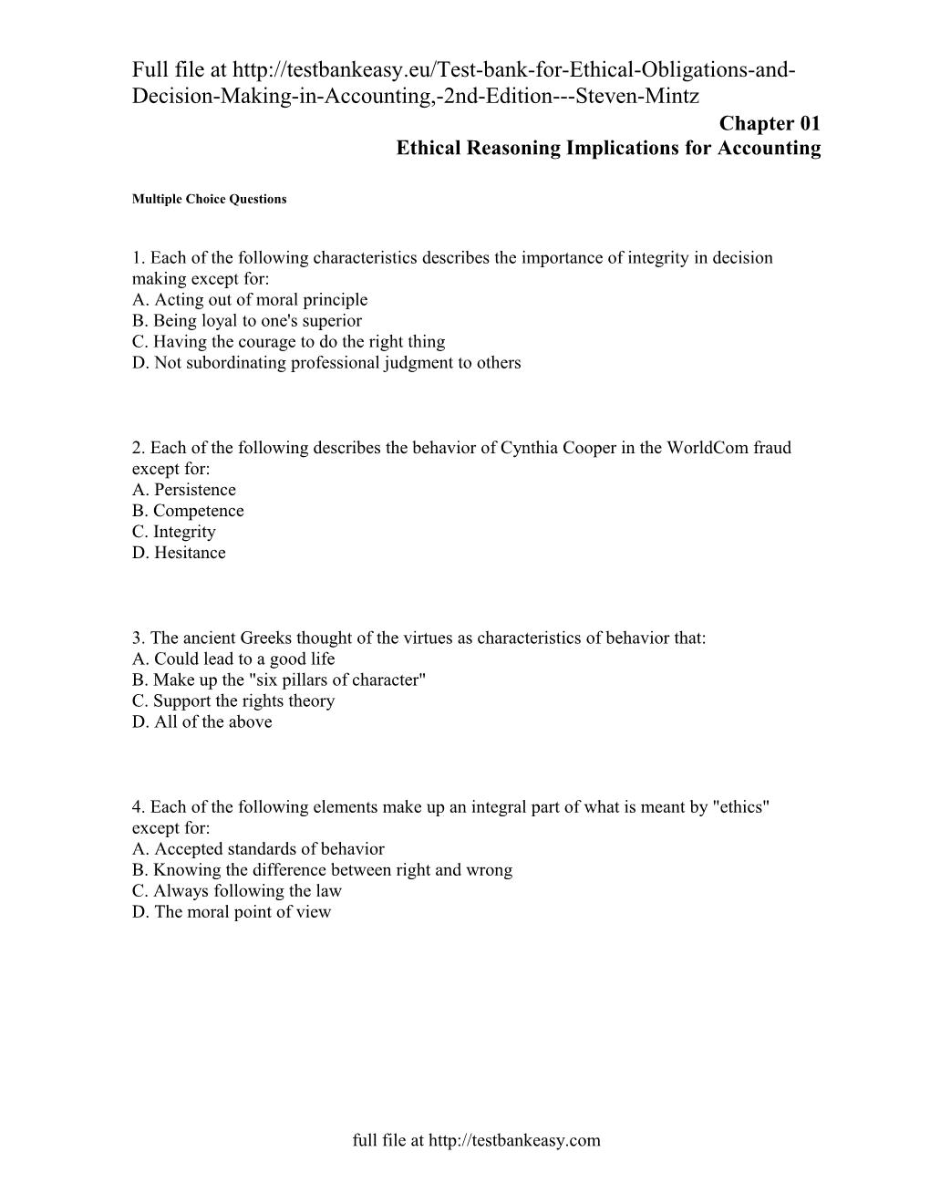 Chapter 01 Ethical Reasoning Implications for Accounting