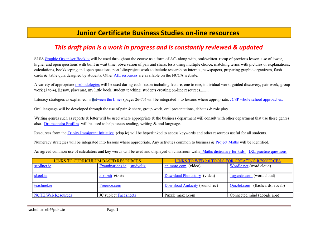 Junior Certificate Business Studies On-Line Resources