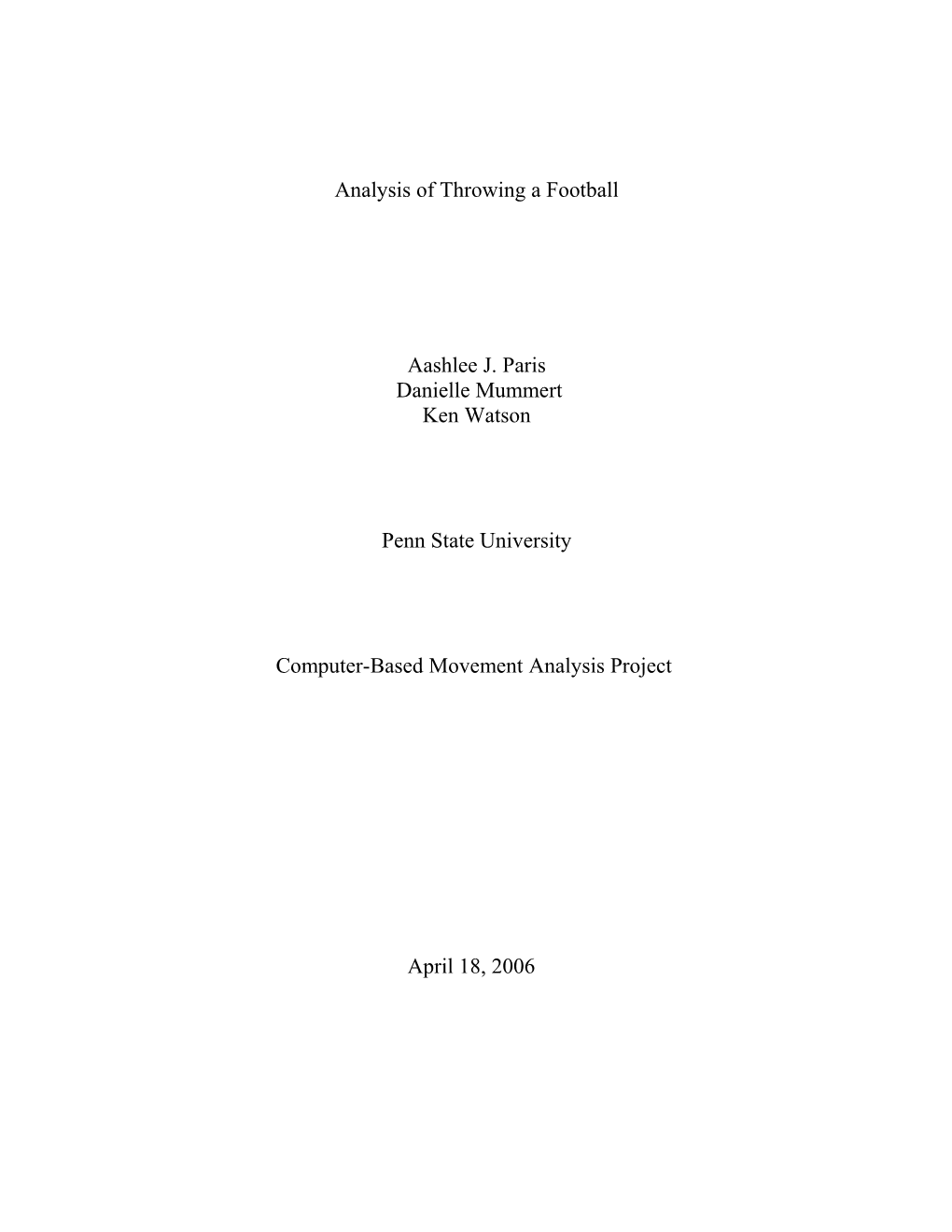 Analysis of Throwing a Football