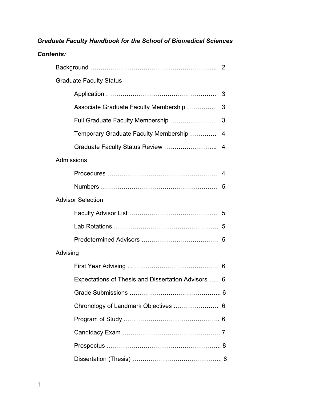 Graduate Faculty Handbook for the School of Biomedical Sciences