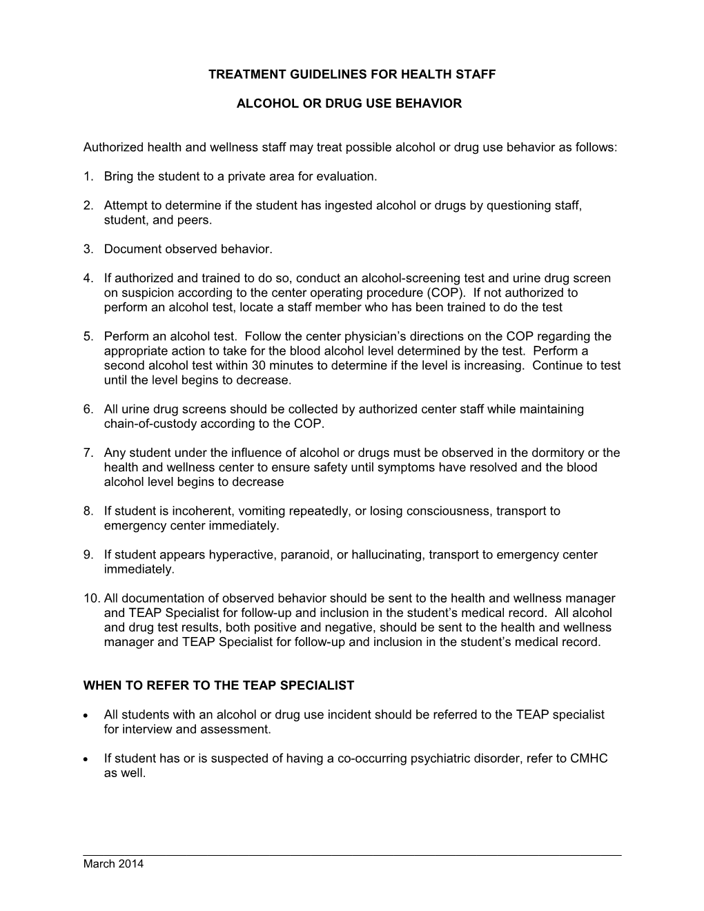 Treatment Guidelines for Health Staff: Alcohol and Drug Use Behavior