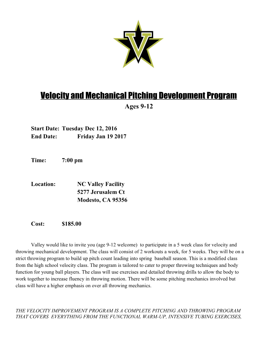 Velocity and Mechanical Pitching Development Program