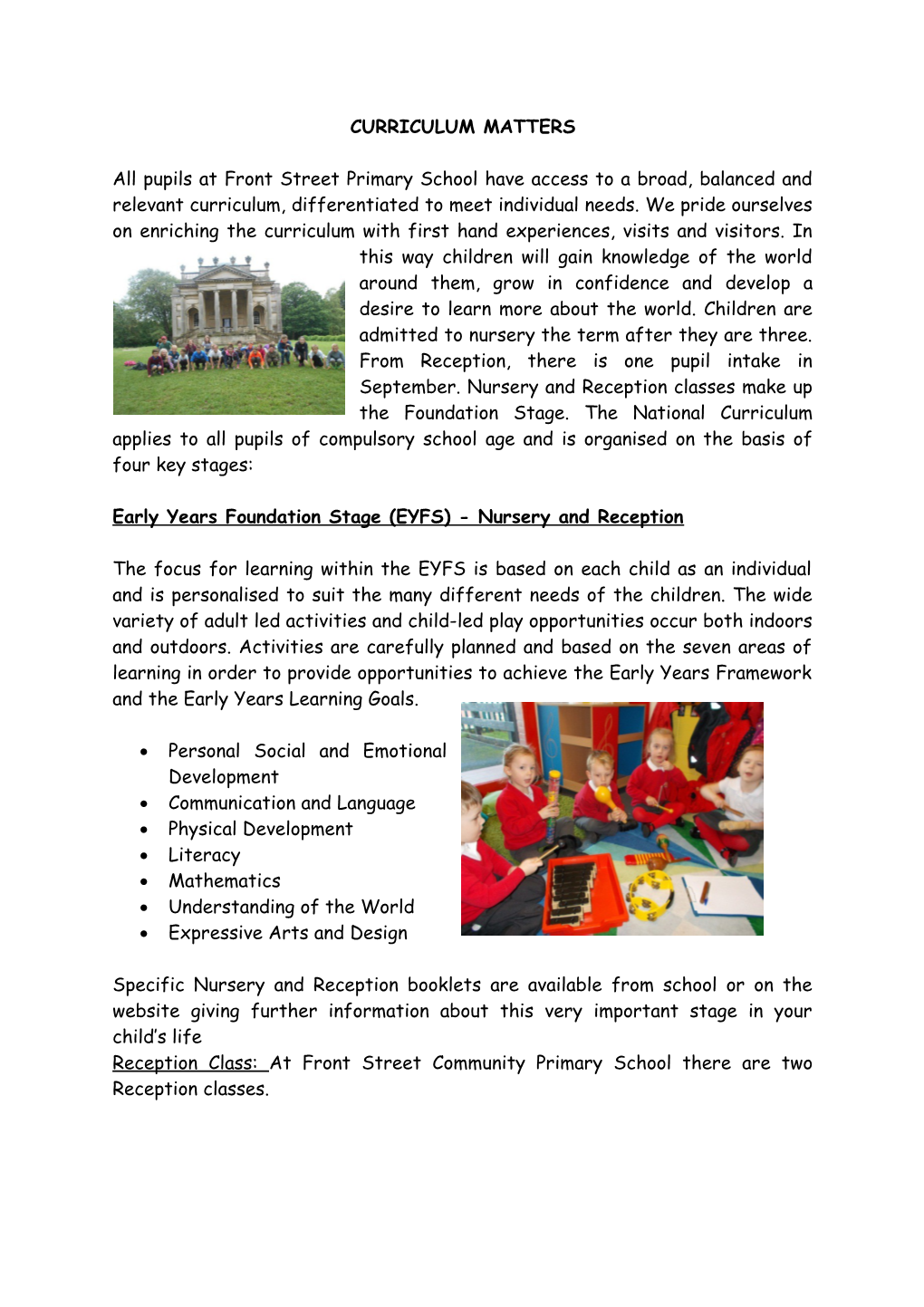 Early Years Foundation Stage (EYFS) - Nursery and Reception