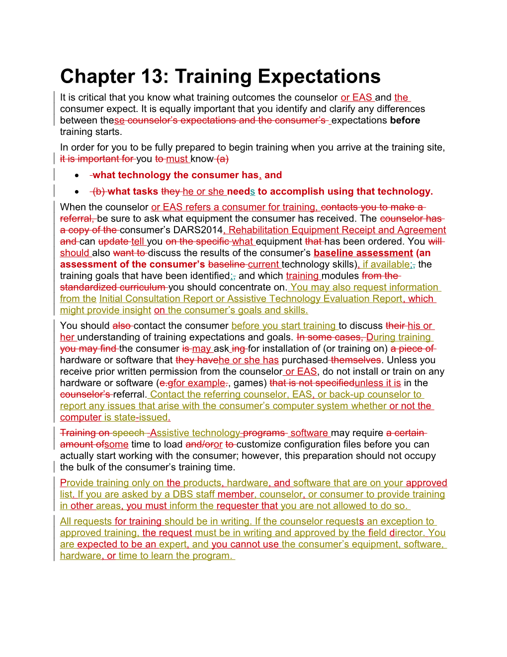 Chapter 13: Training Expectations