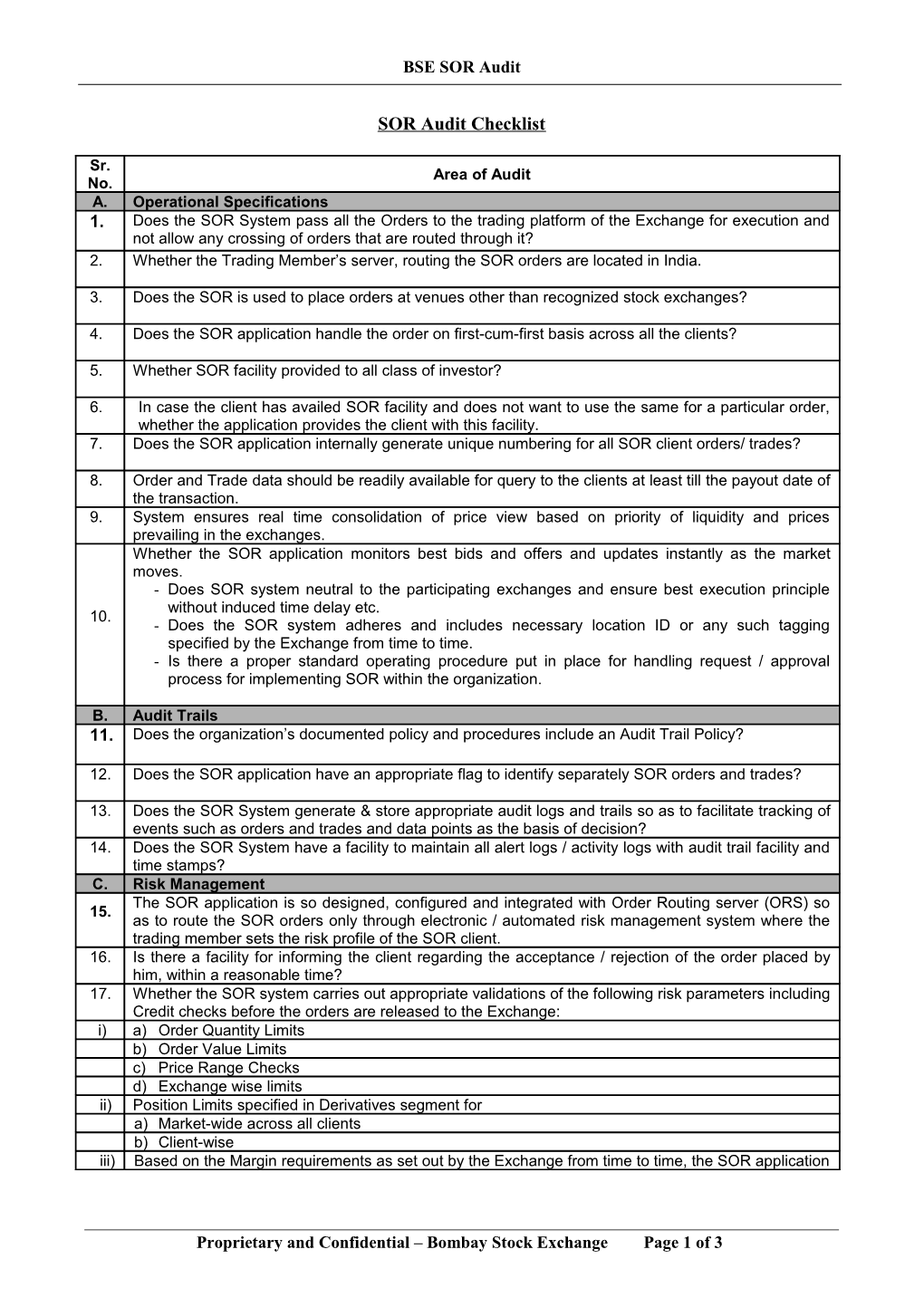 SOR Audit Checklist