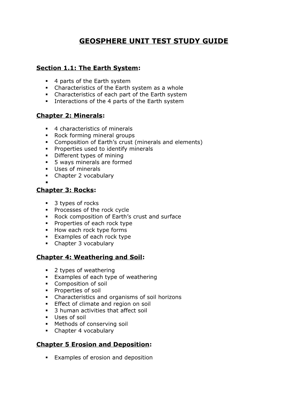 Geosphere Unit Test Study Guide