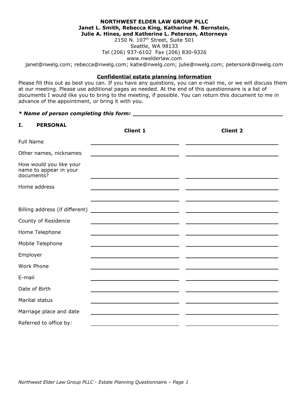 Estate Planning Data Form