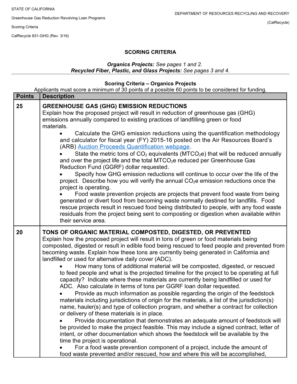 Organics Loan Program Scoring Criteria Calrecycle 831 (Rev 3/16)