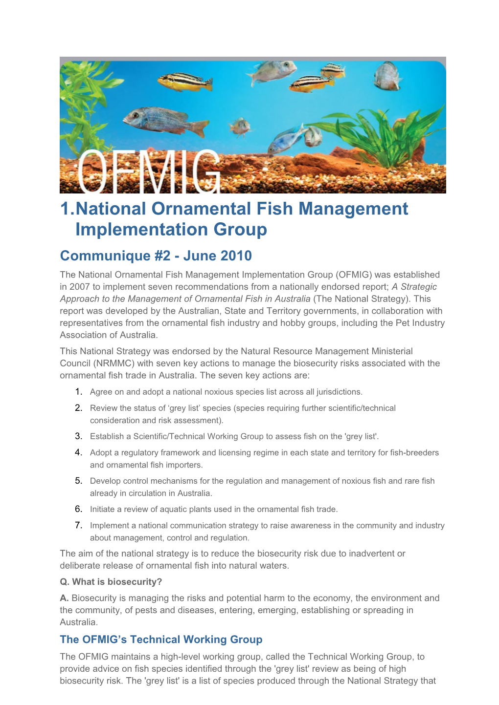 National Ornamental Fish Management Implementation Group