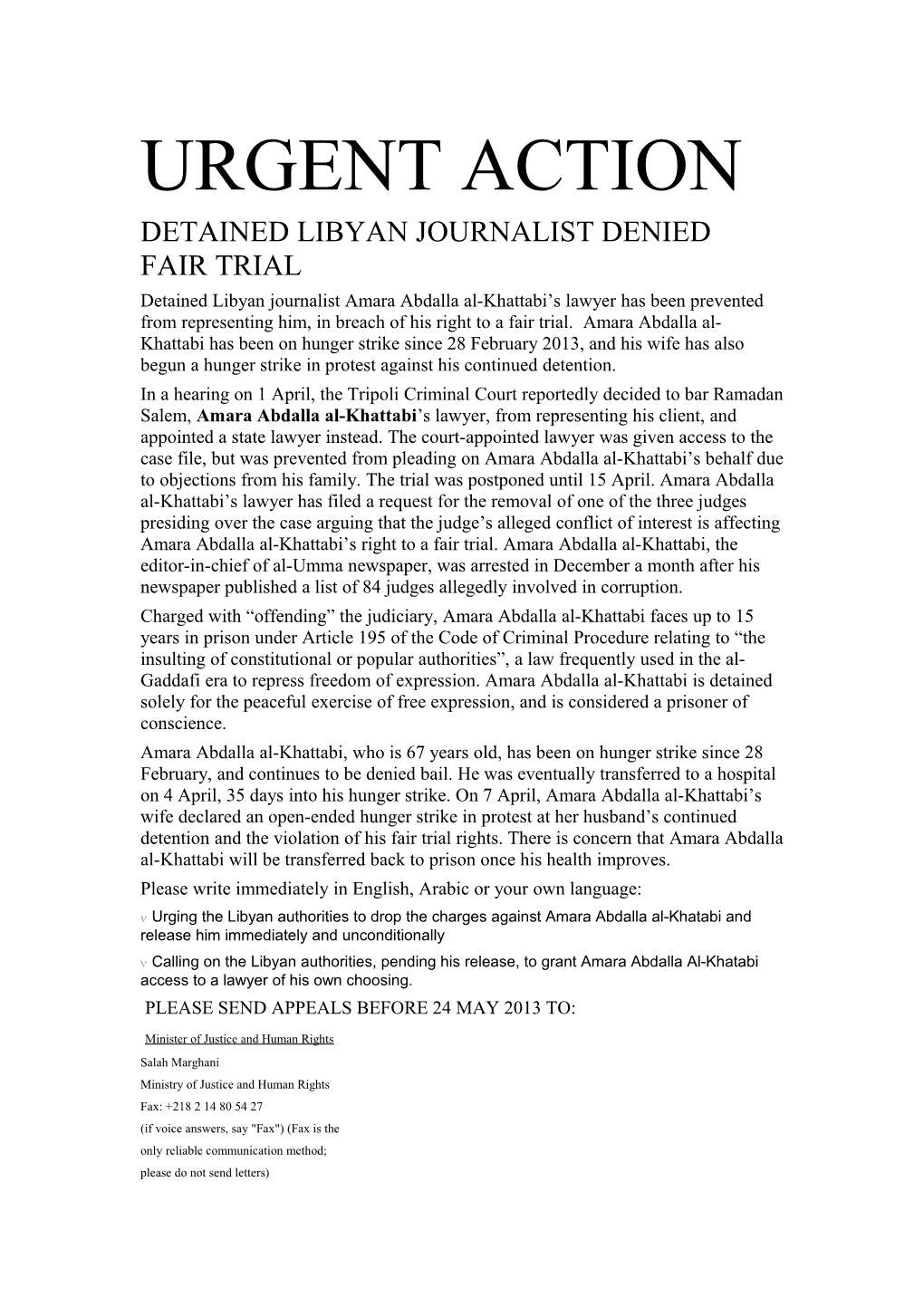 Detained Libyan Journalist Denied Fair Trial