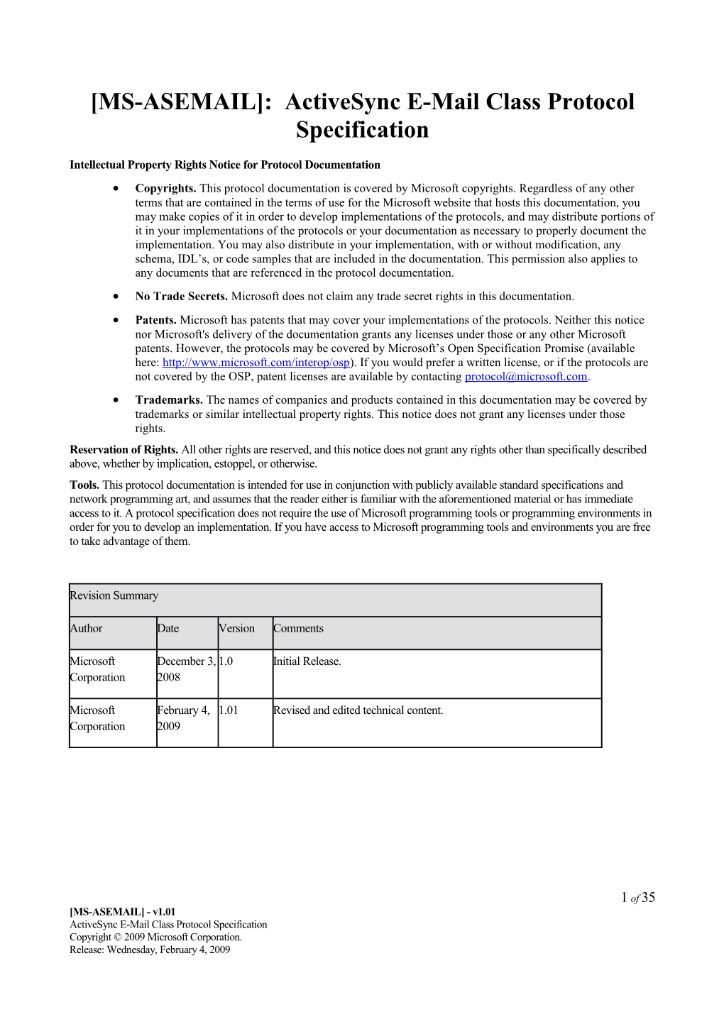 MS-ASEMAIL : Activesync E-Mail Class Protocol Specification