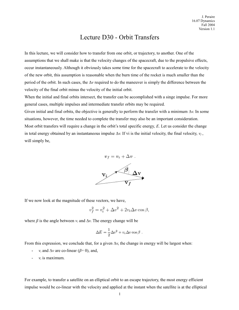 Lecture D30 - Orbit Transfers