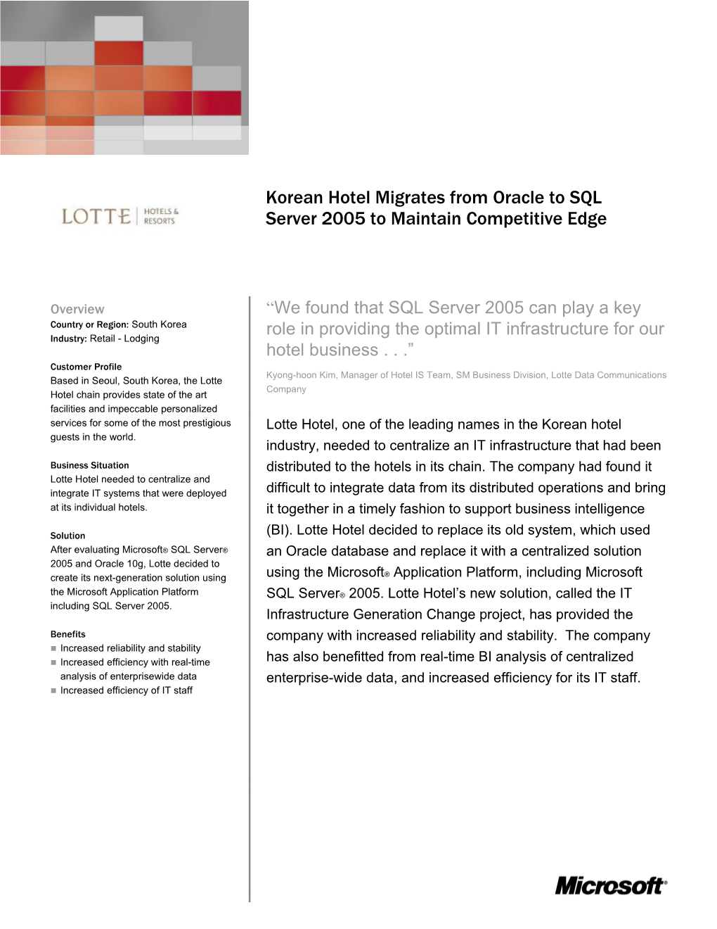 Lotte Hotel - SQL Server 2005 Case Study