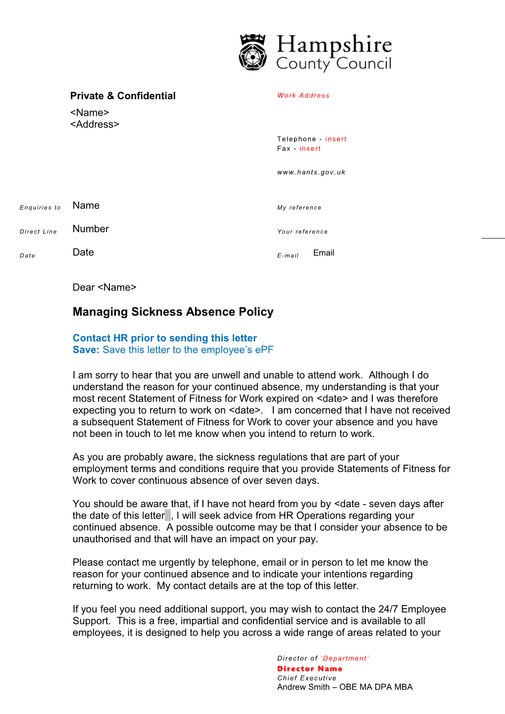 Managing Sickness Absence Policy