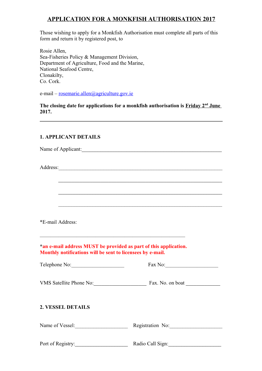 Application for a Monkfish Authorisation 2008