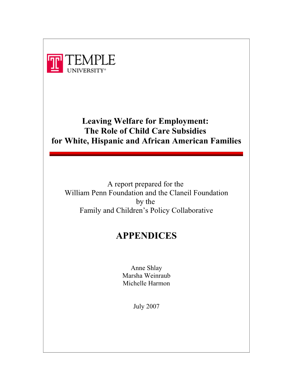 Letter of Agreement Between Temple University and the Department of Public Welfare