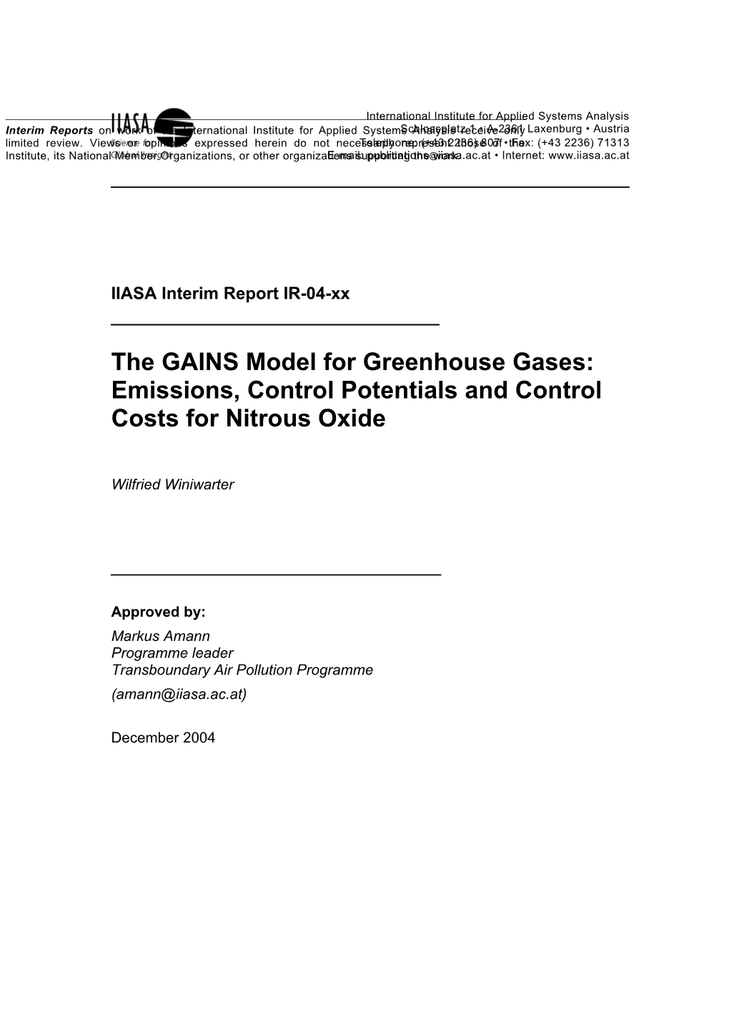 The GAINS Model for Greenhouse Gases: N2O