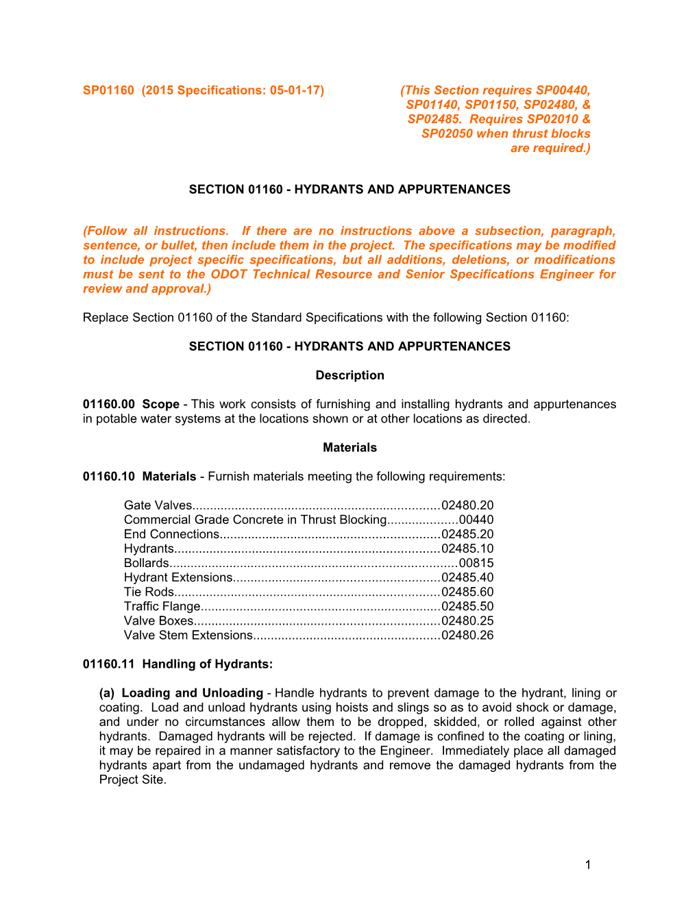 SP01160 (2015 Specifi Cations: 05-01-17) (This Section Requires SP00440