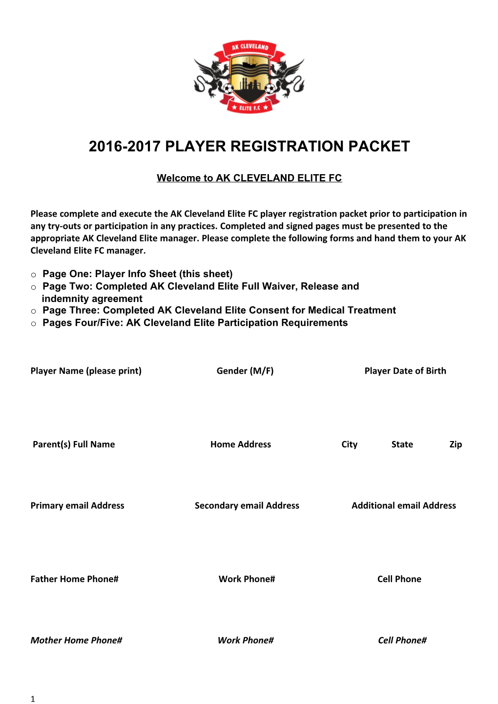 2016-2017 Player Registration Packet