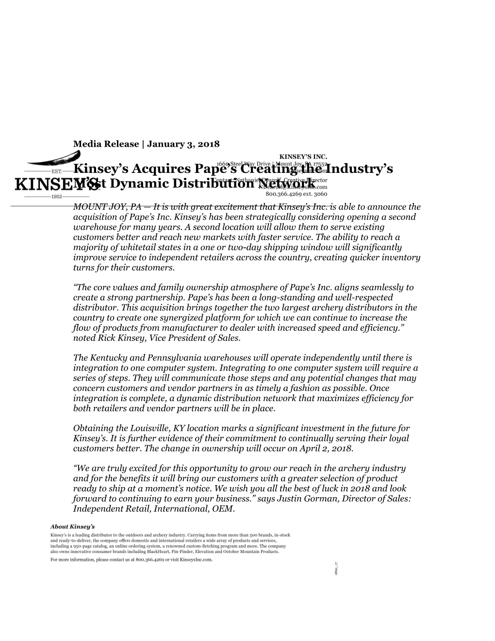 Kinsey S Acquires Pape S Creating the Industry S Most Dynamic Distribution Network