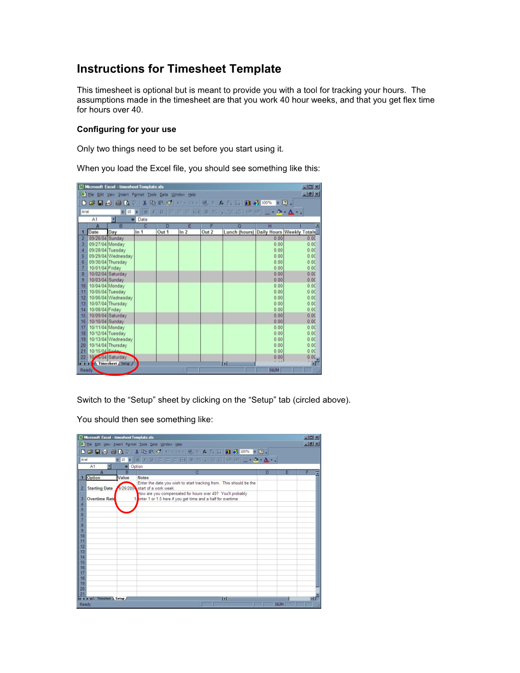 Instructions for Timesheet Template