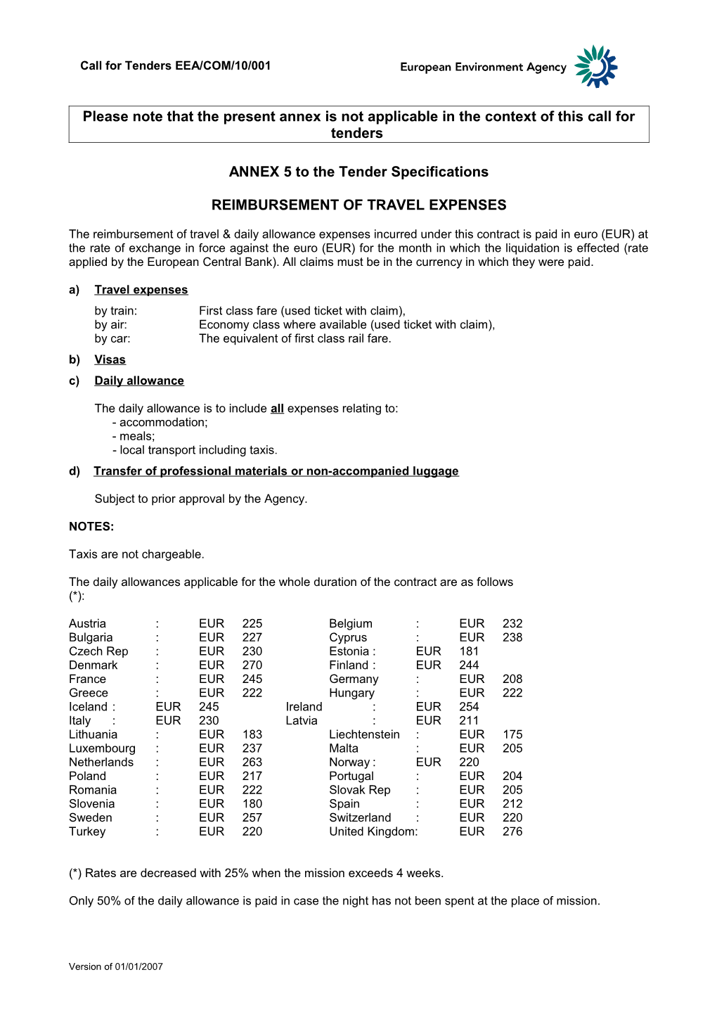 ANNEX 3 to the Tender Specifications