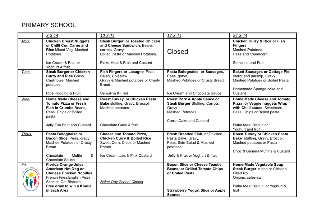 (1) St Mary S Ps Cabragh Dinner Menu