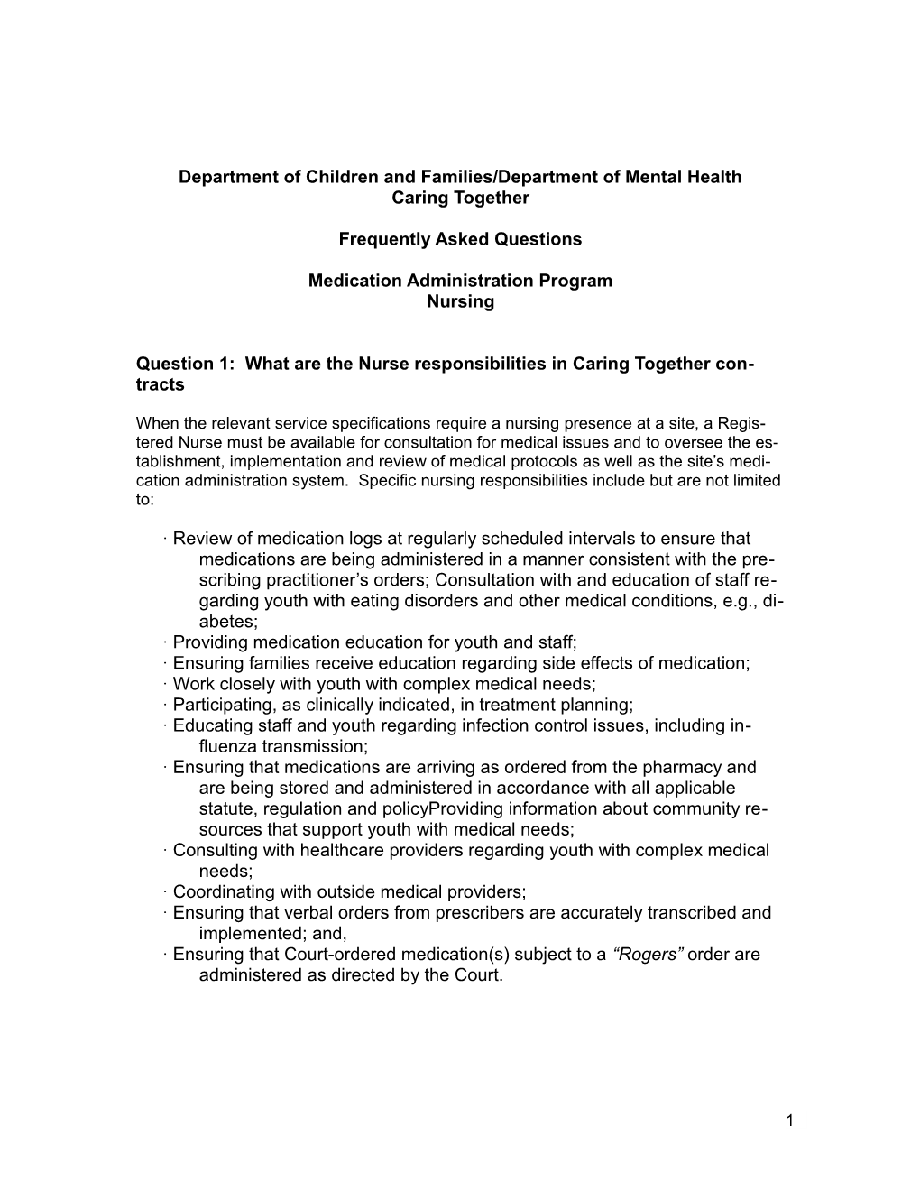 Department of Children and Families/Department of Mental Health