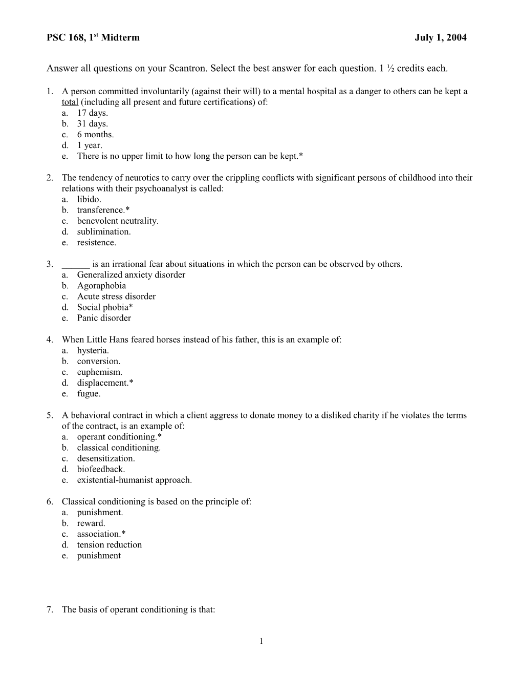 Answer All Questions on Your Scantron s1