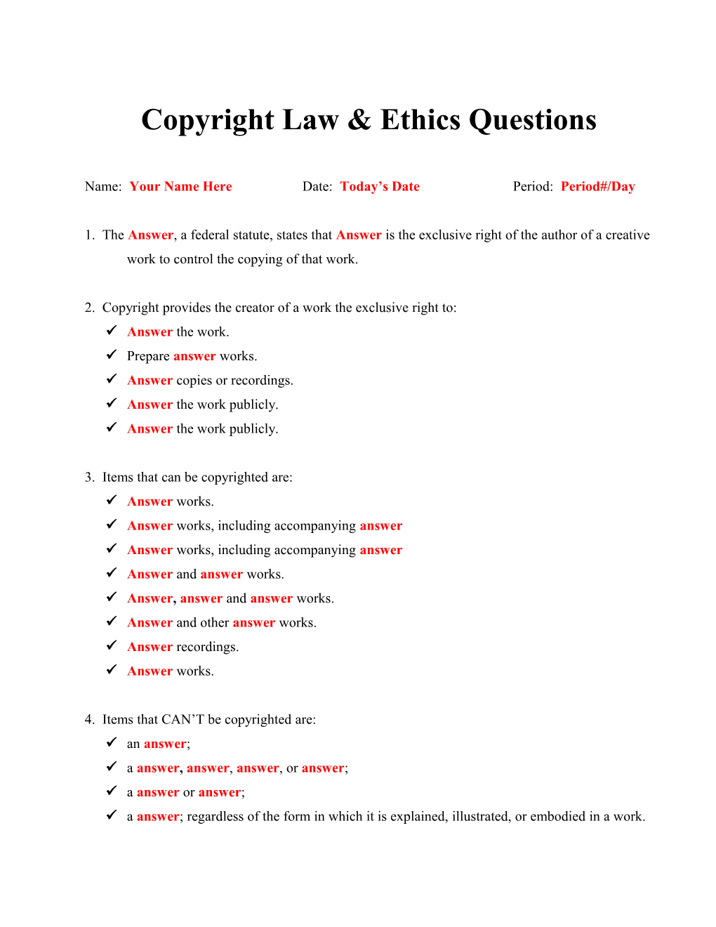 Copyright Laws Quiz