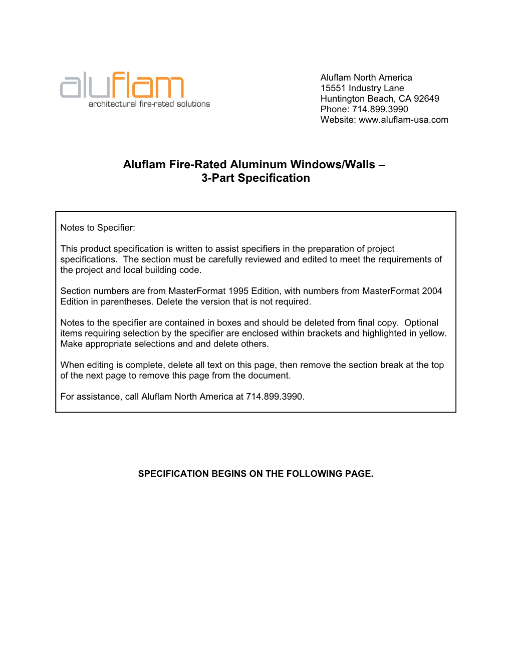 Aluflam Fire-Rated Aluminum Windows/Walls