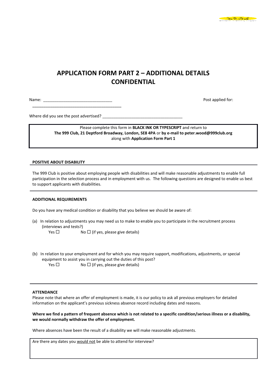 Application Form Part 2 Additional Details