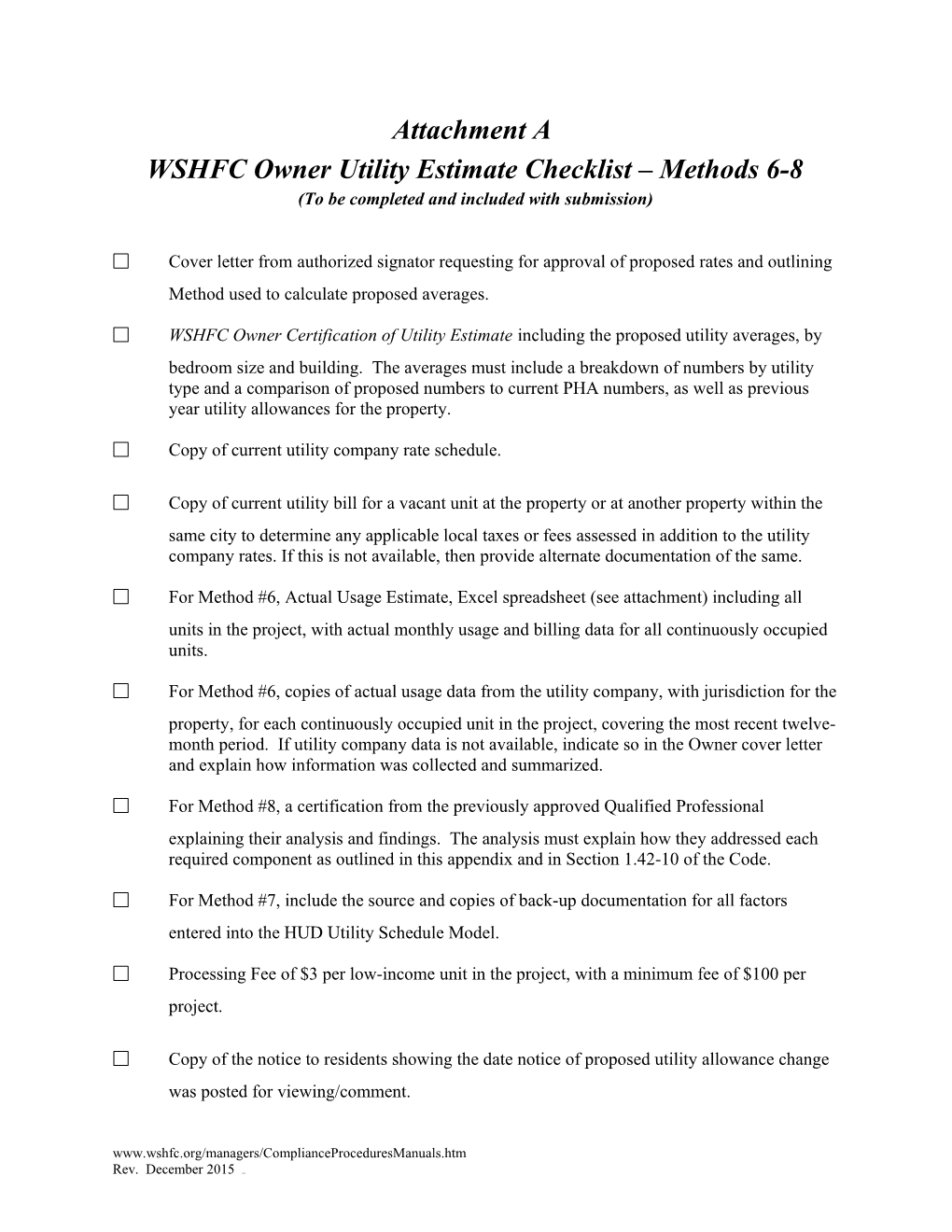 WSHFC Owner Utility Estimate Checklist Methods 6-8