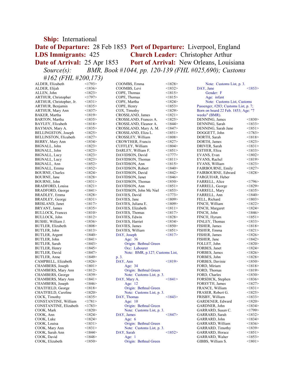 LDS Immigrants: 425Church Leader: Christopher Arthur