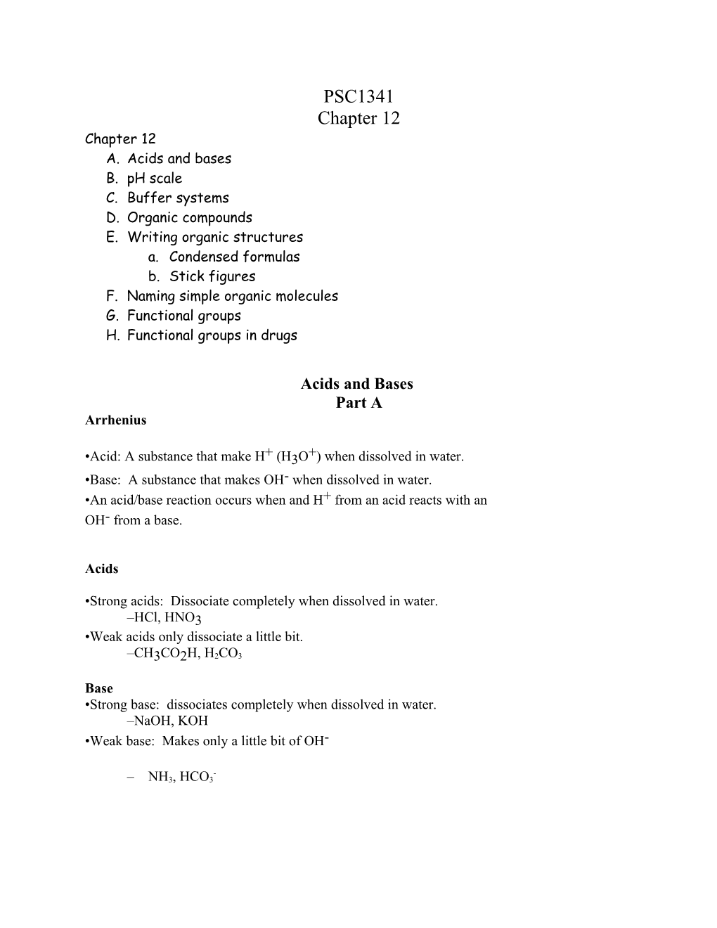 Acid and Base Equilibrium