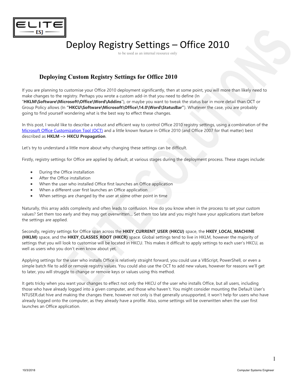 Deploying Custom Registry Settings for Office 2010
