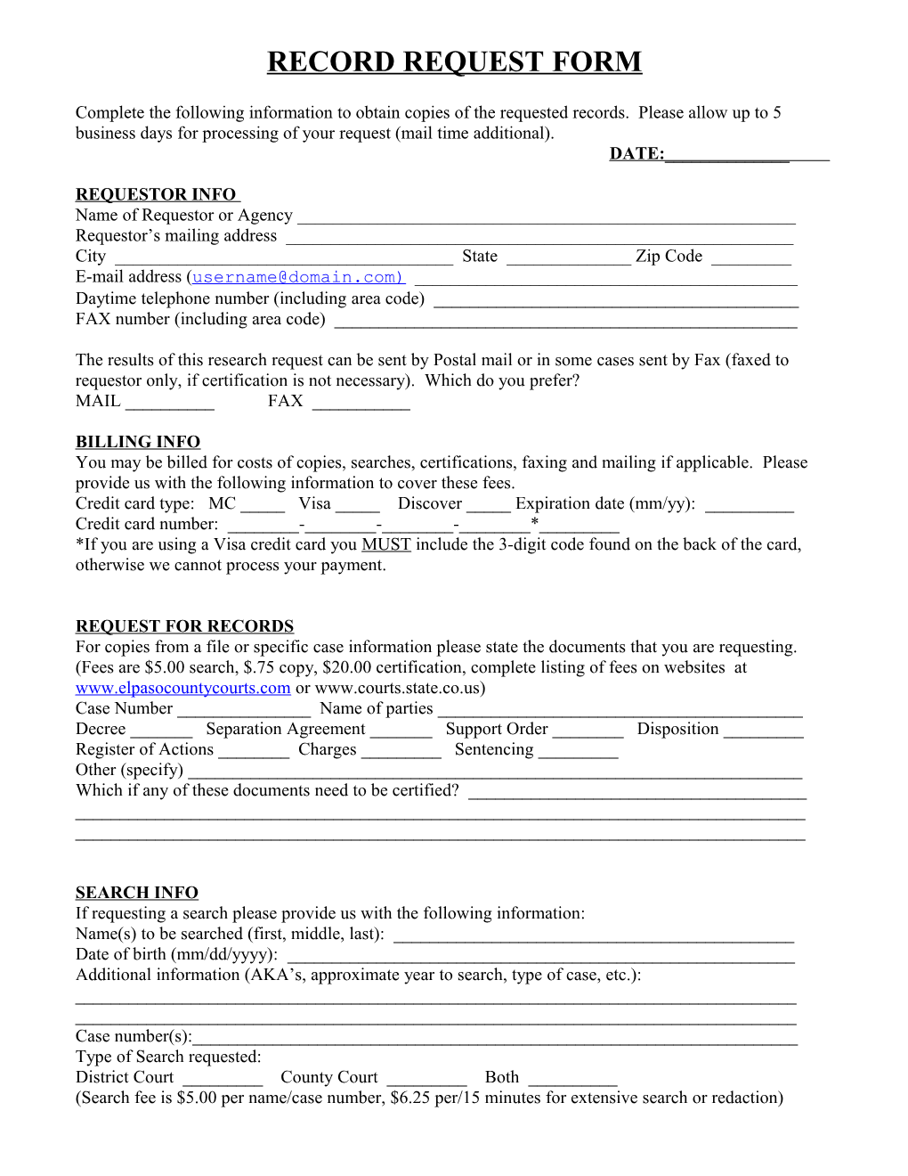 Record Request Form